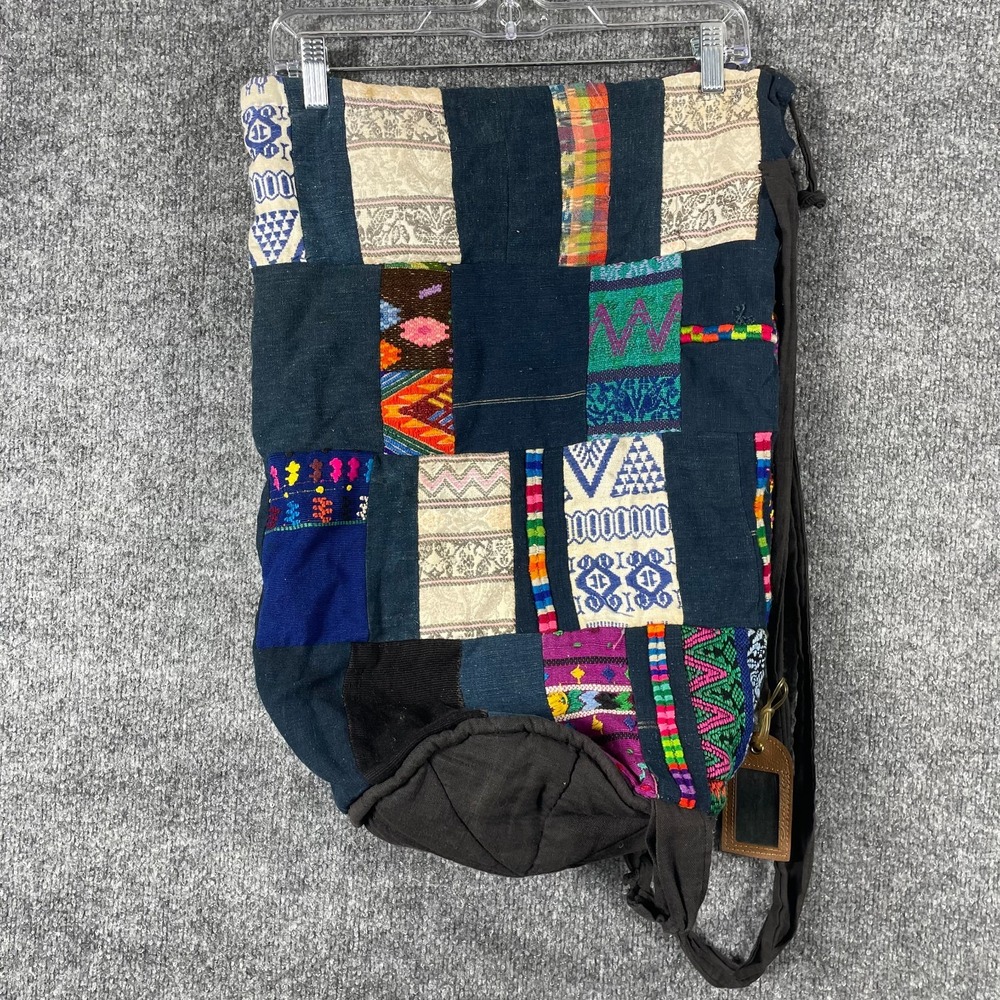 Patchwork Backpack Tote Bag Colorful Hippie Hobo Boho Lined Sack Retro Cotton‎